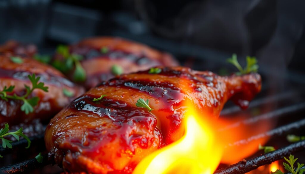 juicy bbq chicken on the grill